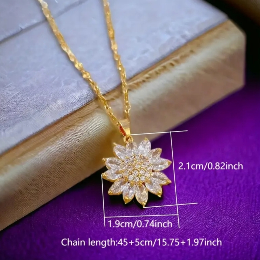 18K Gold Plated Vintage Sunflower Pendant Necklace - Picture 4 of 4